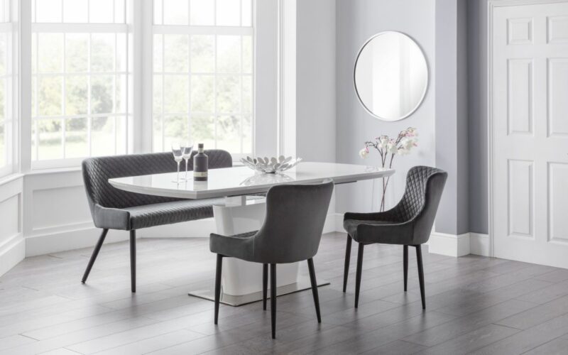 Como & Luxe 4 Seater Grey Dining Set (2 Chairs & Bench) - Image 5