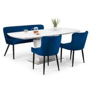 Como & Luxe 4 Seater Blue Dining Set (2 Chairs & Bench)