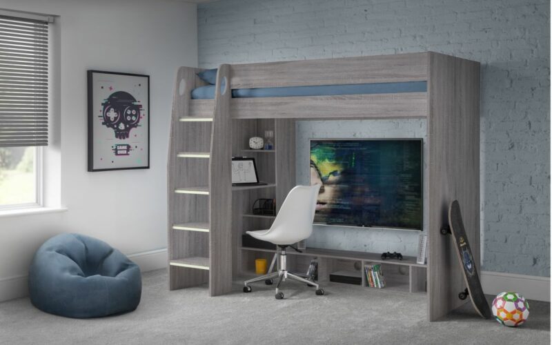 Nebula Gaming Bed with Desk - Grey Oak - Image 8