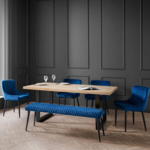 Berwick & Luxe 6 Seater Dining Set (4 Luxe Blue Chairs & Low Blue Bench)