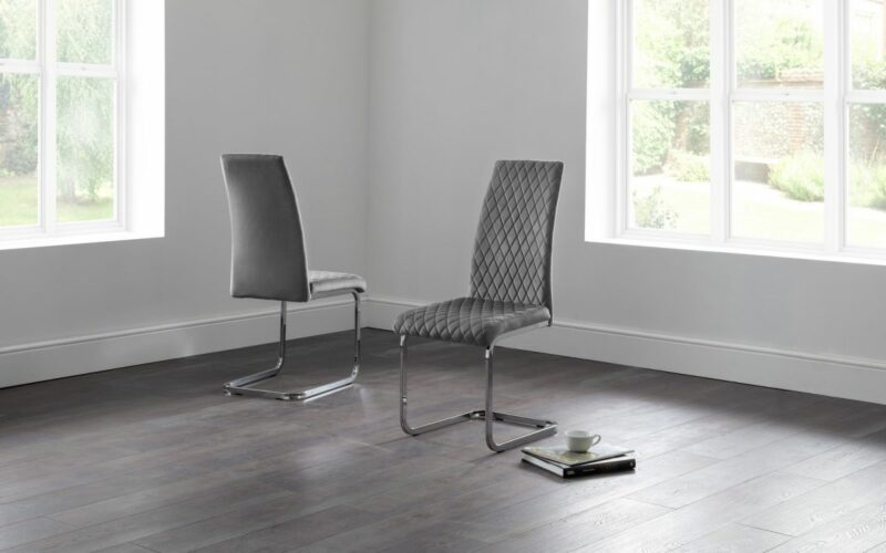Calabria Velvet Cantilever Dining Chair - Grey - Image 2