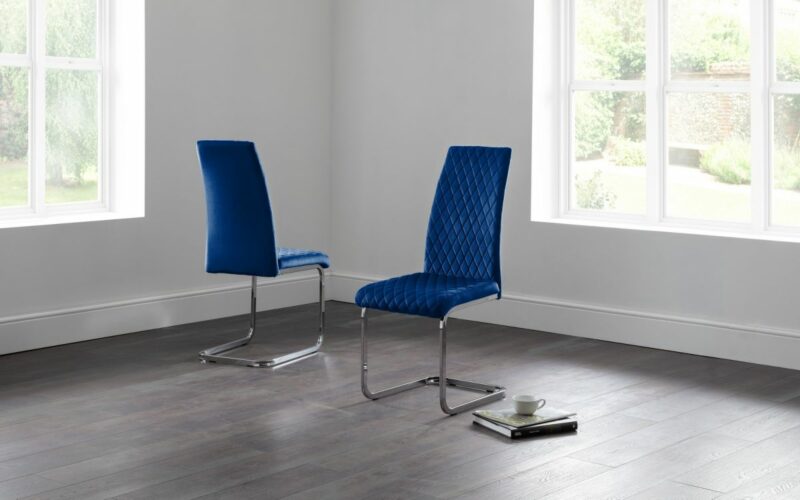 Positano & Calabria Cantilever 4 Seater Velvet Blue Dining Set - Image 4