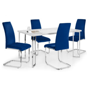 Positano & Calabria Cantilever 4 Seater Velvet Blue Dining Set
