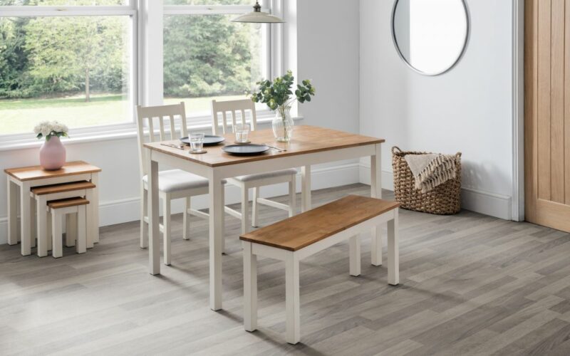 Coxmoor Ivory & Oak 4 Seater Dining Set (Bench & 2 Chairs) - Image 5