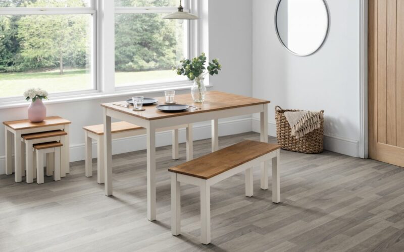 Coxmoor Ivory & Oak 4 Seater Dining Set ( 2 Benches) - Image 5