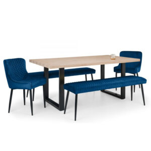 Berwick & Luxe 6 Seater Dining Set (2 Luxe Blue Chairs & 2 Low Blue Benches)