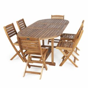 Ellister Alnwick FSC Acacia 6 Folding Chair 150cm Oval Extending Set