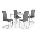 Enzo & Calabria Cantilever 4 Seater Velvet Grey Dining Set