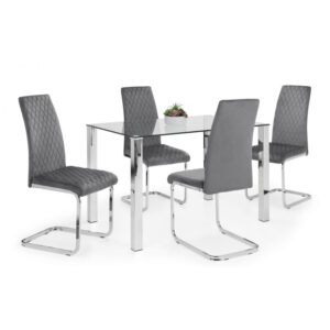 Enzo & Calabria Cantilever 4 Seater Velvet Grey Dining Set