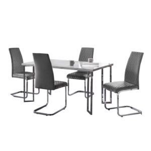 Positano & Calabria Cantilever 4 Seater Velvet Grey Dining Set