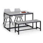 Staten & Kari 4 Seater Grey Dining Set (2 Kari Chairs & Staten Bench)