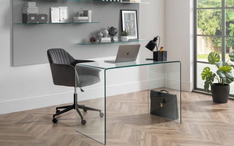 Kahlo Velvet Swivel Office Chair - Grey & Black - Image 5