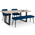 Berwick & Luxe 4 Seater Dining Set (2 Luxe Blue Chairs & Low Blue Bench)