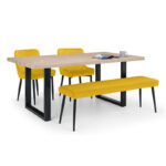 Berwick & Luxe 4 Seater Dining Set (2 Luxe Mustard & Chairs Low Mustard Bench)