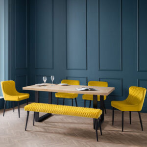 Berwick & Luxe 6 Seater Dining Set (4 Luxe Mustard Chairs & Low Mustard Bench)