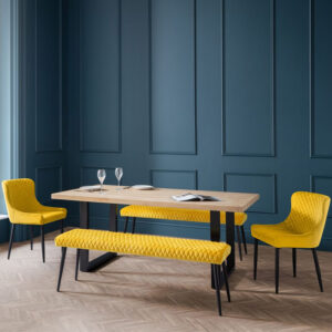Berwick & Luxe 6 Seater Dining Set (2 Luxe Mustard Chairs & Low Mustard Benches)