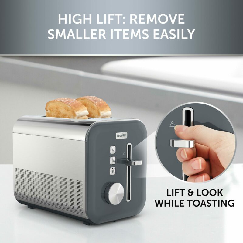 Breville High Gloss 2 Slice Toaster VTT968 - Grey - Image 3