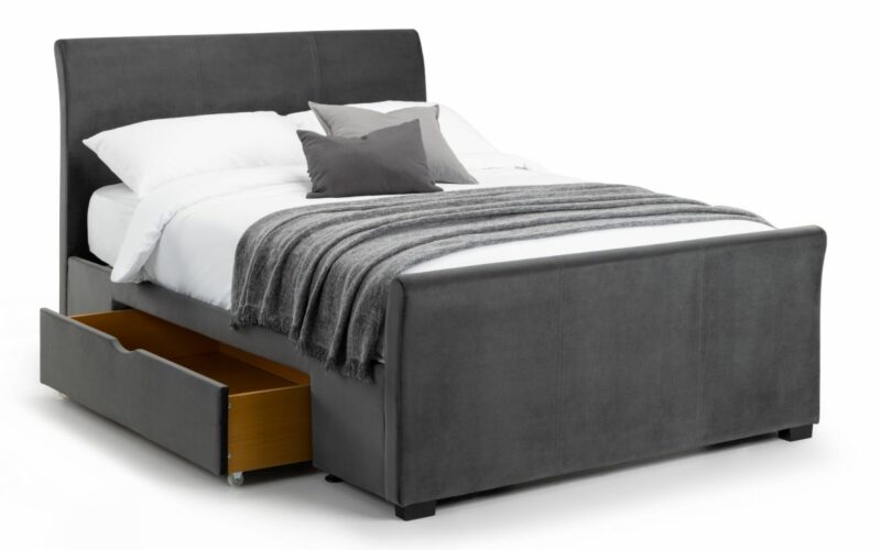 Capri Fabric Bed with 2 Drawers - Dark Grey Velvet - Image 2