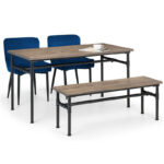 Carnegie 4 Seater Dining Set (2 Luxe Blue Chairs & Bench)