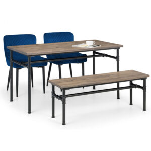 Carnegie 4 Seater Dining Set (2 Luxe Blue Chairs & Bench)
