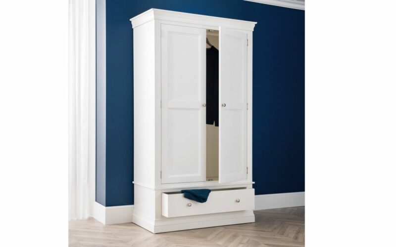 Clermont 2 Door 1 Drawer Wardrobe - White - Image 7