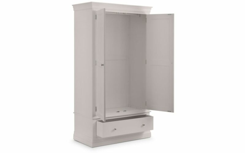 Clermont 2 Door 1 Drawer Wardrobe - Light Grey - Image 3