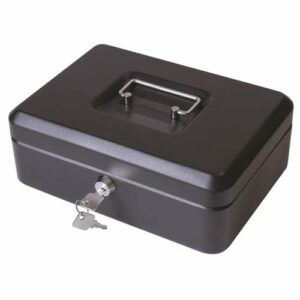 Cash Box with Latch and 2 Keys plus Removable Coin Tray 300mm Black