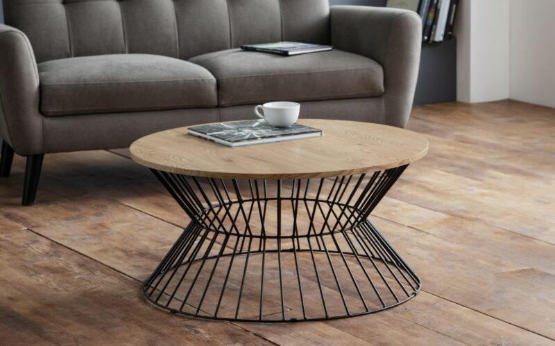Jersey Round Wire Coffee Table - Oak - Image 3