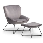 Mila Velvet Accent Chair & Stool - Grey Velvet Fabric (JB)