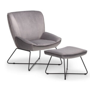 Mila Velvet Accent Chair & Stool - Grey Velvet Fabric (JB)
