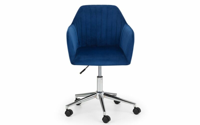 Kahlo Velvet Swivel Office Chair - Blue & Chrome - Image 2