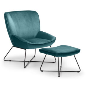 Mila Velvet Accent Chair & Stool - Teal Velvet Fabric (JB)