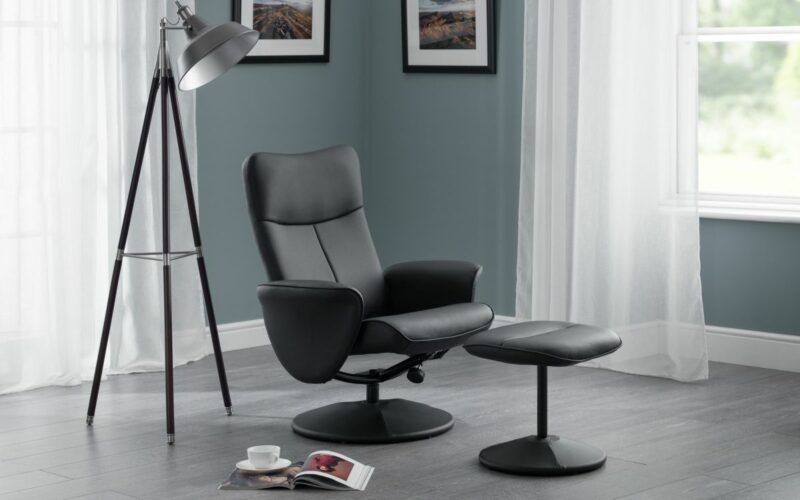 Lugano Swivel & Recline Chair - Black Faux Leather (JB) - Image 2