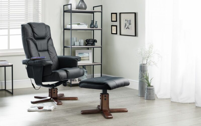 Malmo Massage Swivel & Recline Chair - Black Faux Leather (JB) - Image 2