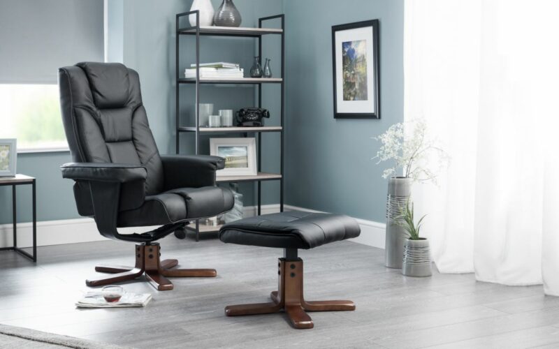 Malmo Swivel & Recline Chair - Black Faux Leather (JB) - Image 2