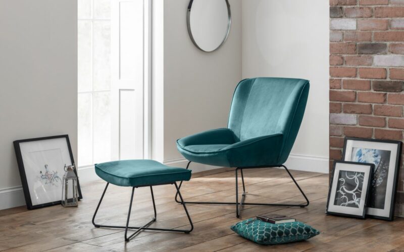Mila Velvet Accent Chair & Stool - Teal Velvet Fabric (JB) - Image 2