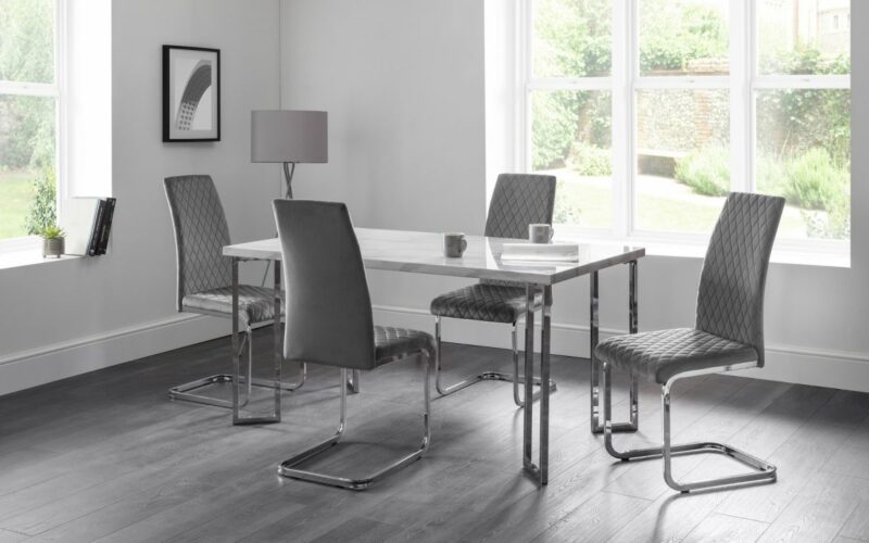 Calabria Velvet Cantilever Dining Chair - Grey - Image 3