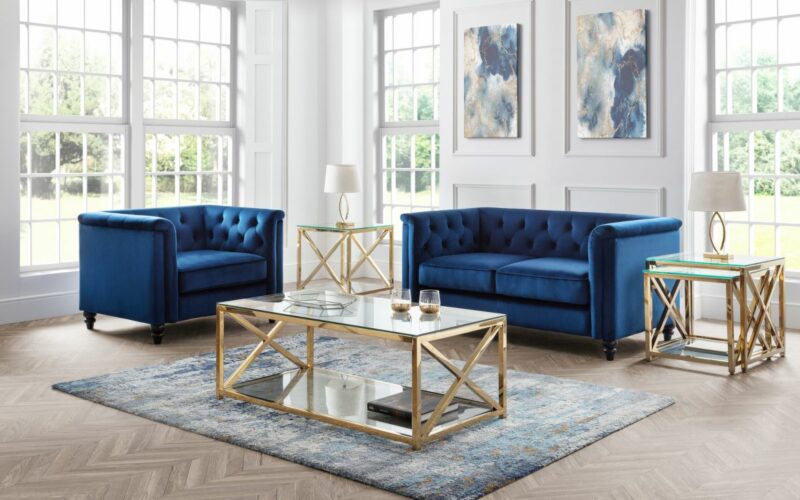 Sandringham 2 Seater Sofa - Blue Velvet - Image 5