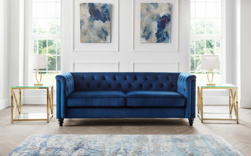 Sandringham 3 Seater Sofa - Blue Velvet - Image 6