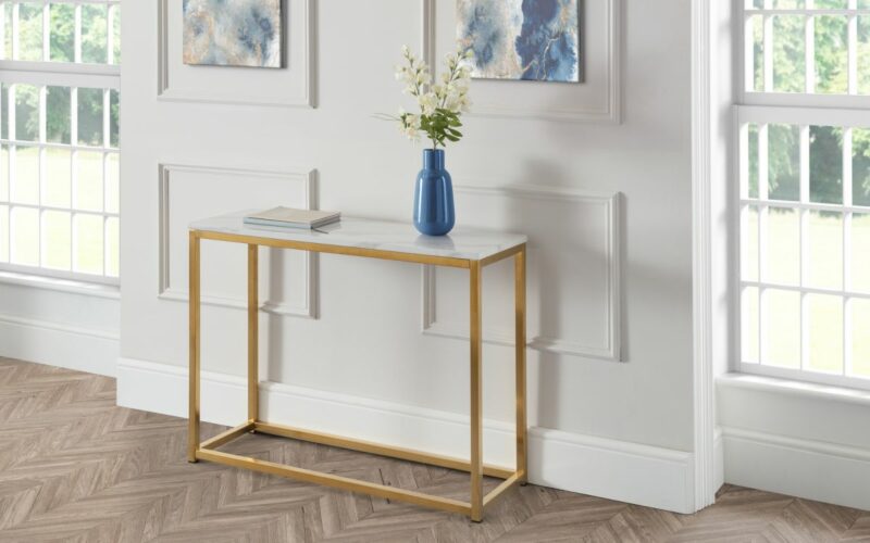 Scala Gold White Marble Top Console Table - Image 2