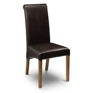 Cuba Dining Chair-Brown Faux Leather with Oak Finish Legs KD (JB)
