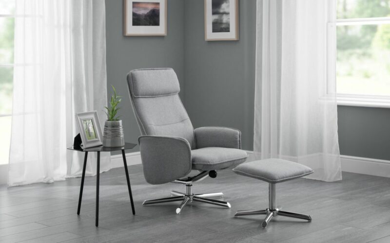 Aria Contemporary Swivel & Recline Chair - Light Grey Linen / Chrome (JB) - Image 2